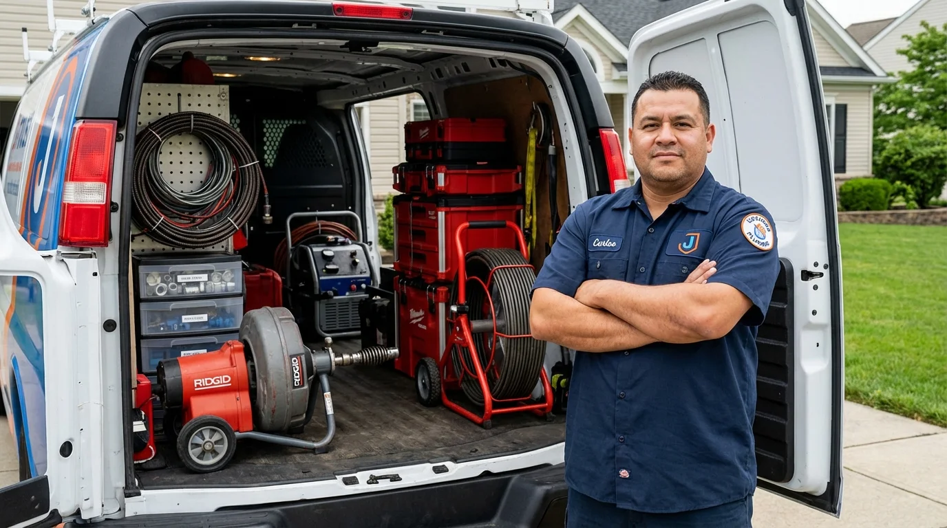 Professional drain cleaning equipment and Johns Plumbing LLC plumber in Phillips