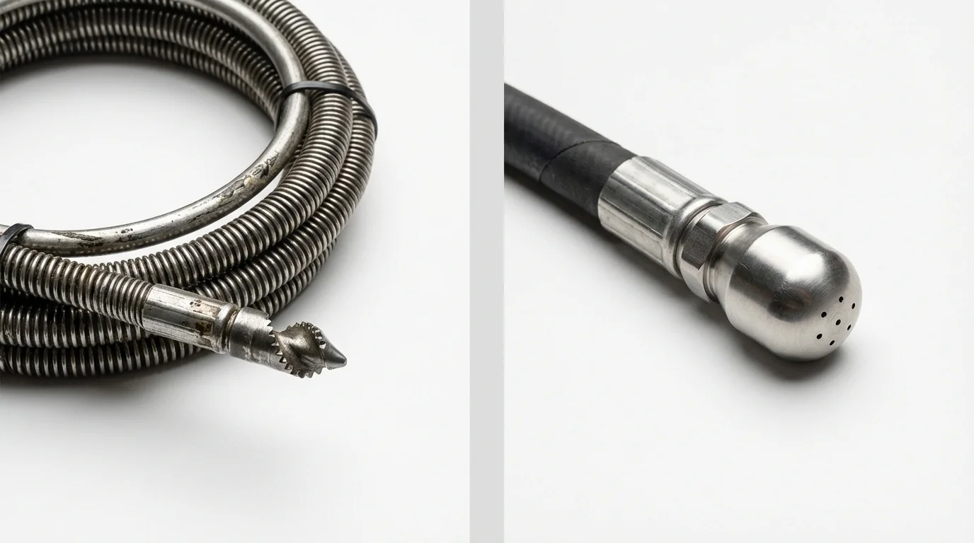 Drain snake cable and hydro jetting nozzle used for drain cleaning in Phillips, WI