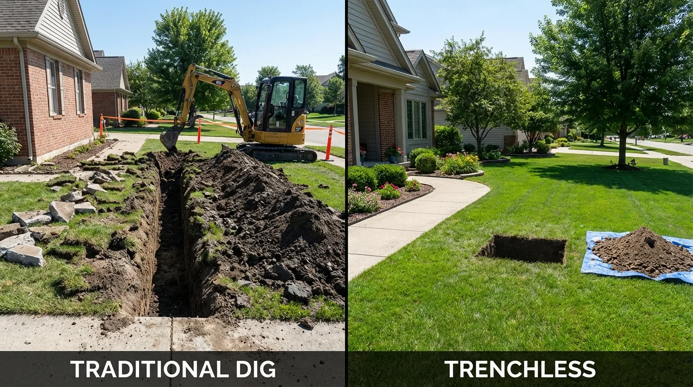 Trenchless sewer repair with minimal yard damage versus traditional excavation in Phillips, WI